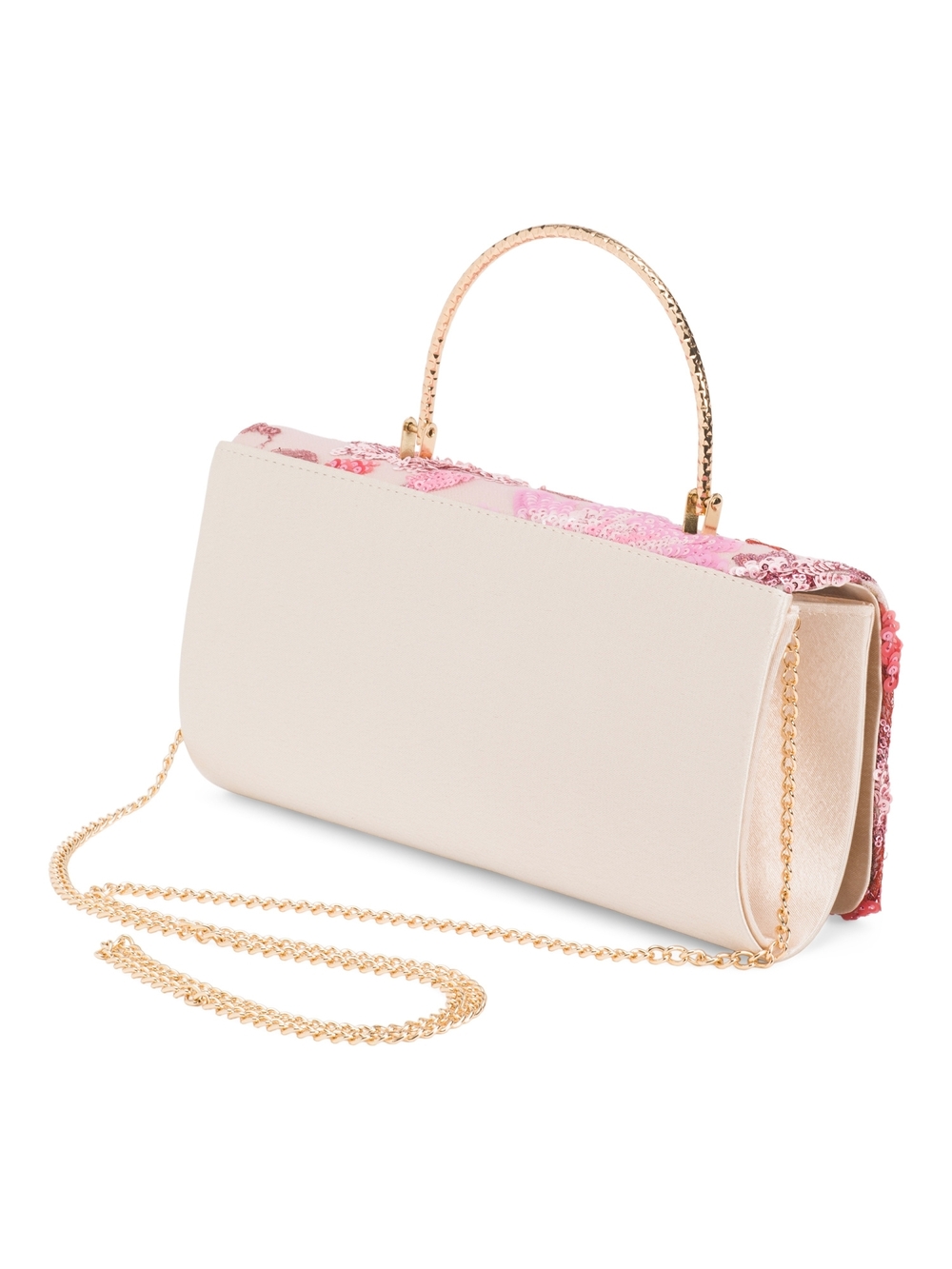 Haute Hippie Pink Floral Sequin Clutch with Gold Handle - Picture 2 of 3